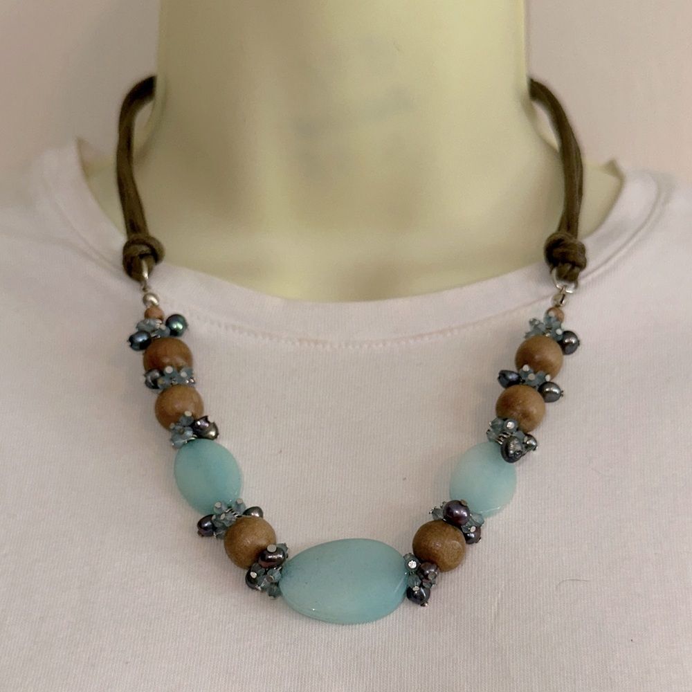 Light Blue and Brown Beaded Necklace